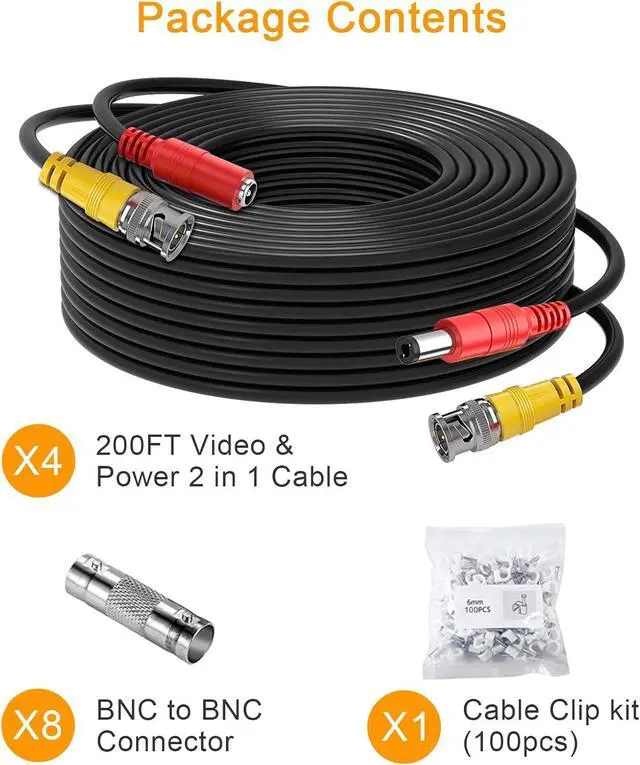 Alt view image 7 of 7 - 4x200ft BNC Cable All-in-One Siamese Video and Power Security Camera Cable Extension Wire Cord with 2 Female Connectors for All Max 5MP HD CCTV DVR Surveillance System, 200ft 4pack Cable, Black