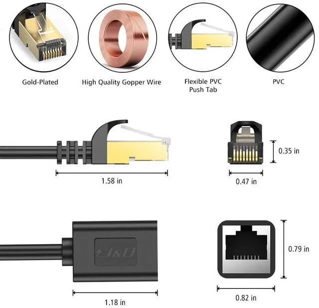 Alt view image 2 of 7 - J&D Ethernet Extension Cable, Cat 6 Ethernet Extender Cable Adapter (25 Feet) Support Cat6 / Cat5e / Cat5 Standards, RJ45 Cords Shielded Male to Female