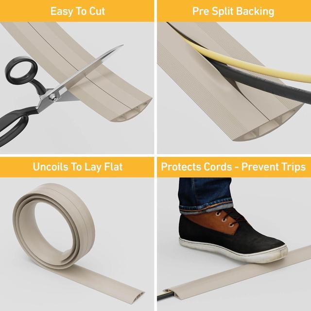 Alt view image 2 of 7 - D-Line 6ft Floor Cord Cover, Cable Protector, Hide Extension Cords, Protect Cords, Prevent Cable Trips, Heavy Duty Cord Hider - Cable Cavity = 0.63" (W) x 0.31" (H) - Beige
