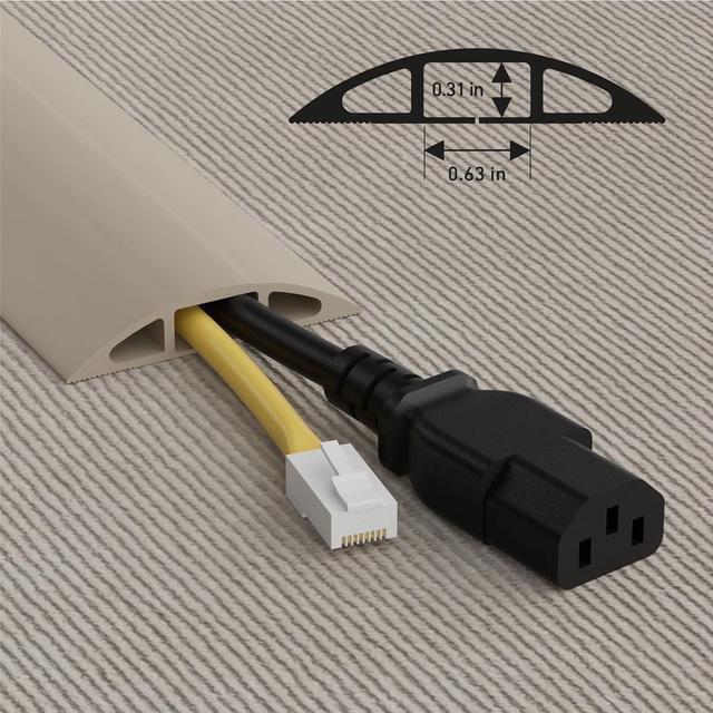 Alt view image 3 of 7 - D-Line 6ft Floor Cord Cover, Cable Protector, Hide Extension Cords, Protect Cords, Prevent Cable Trips, Heavy Duty Cord Hider - Cable Cavity = 0.63" (W) x 0.31" (H) - Beige