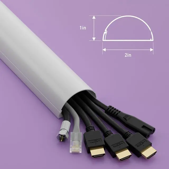 Alt view image 3 of 7 - D-Line TV Wire Hider, Half Round Cord Cover for Wall Mount TV, Hinged One-Piece Raceway, Paintable, Self-Adhesive Cable Management - 2" (W) x 1" (H) x 18" Length - White