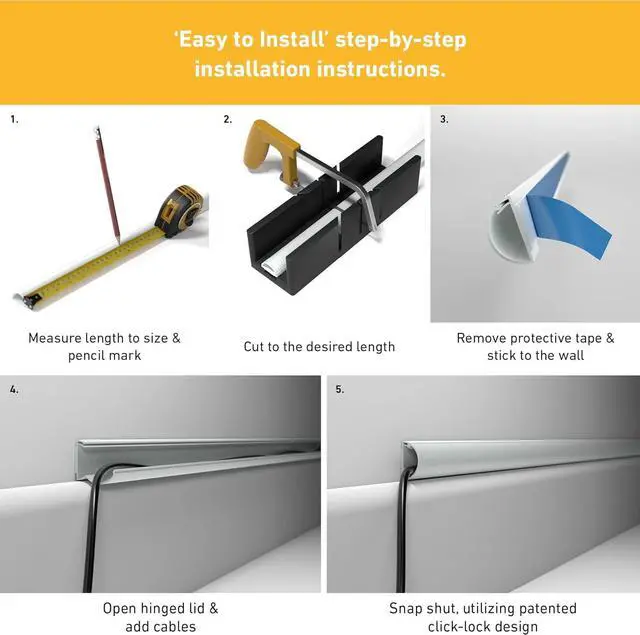Alt view image 7 of 7 - D-Line TV Wire Hider, Half Round Cord Cover for Wall Mount TV, Hinged One-Piece Raceway, Paintable, Self-Adhesive Cable Management - 2" (W) x 1" (H) x 18" Length - White