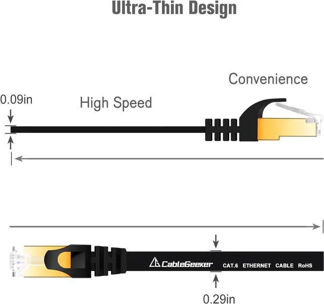 Alt view image 4 of 7 - Cat 7 Shielded Ethernet Cable 8ft 2pack (Highest Speed Cable) Cat7 Black Flat Internet Network Cables, for Modem, Router, LAN, Computer - Compatible with Cat 5e, Cat 6 Network