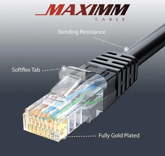 Alt view image 6 of 7 - Maximm Cat 6 Ethernet Cable 1.5 Ft, 100% Pure Copper, Cat6 Cable (10 Pack) LAN Cable, Internet Cable, Patch Cable and Network Cable - UTP (Black) 1.5 Feet
