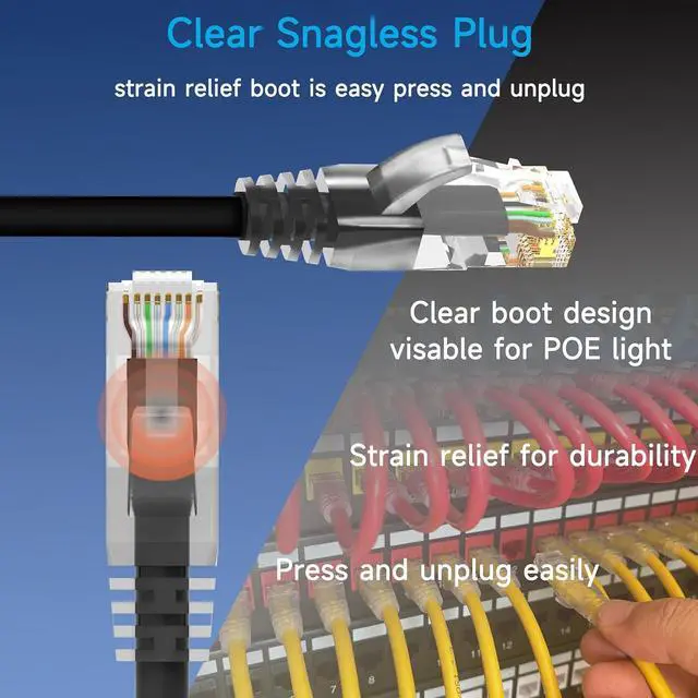 Alt view image 4 of 6 - Cat6 Ethernet Patch Cable 10 ft (10 Pack), Cat6 Patch Cable for Data Centers, Cat 6 Patch Cable 10G, Network Patch Cables for Home and Enterprise Network -Black