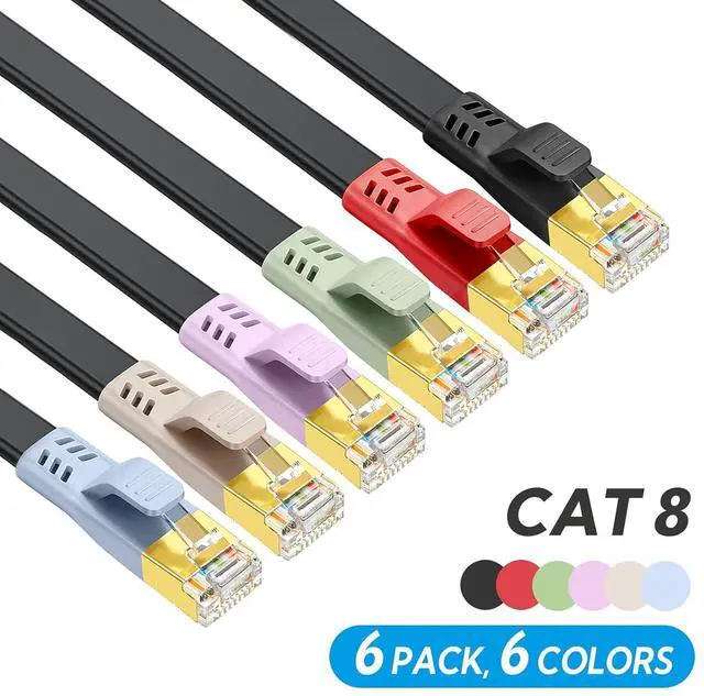 Alt view image 5 of 7 - CAT 8 Ethernet Cable 5ft 6 Pack, Colorful Flat Ethernet Cable 40Gbps 2000Mhz,High Speed CAT8 Internet LAN Patch Cord Double Shielded with RJ45 for Gaming/PS5/PC/Modem/Router (5 ft 6Pack Colorful)