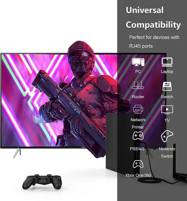 Alt view image 5 of 6 - Cat 7 Ethernet Cable 100 ft High Speed 10Gbps 600MHz, Shielded Long Ethernet Cord, LAN Cable with RJ45, Flat Internet Network Patch Cord, Fast LAN Wire for Gaming, PS5/4/3, Xbox, Modem, Router