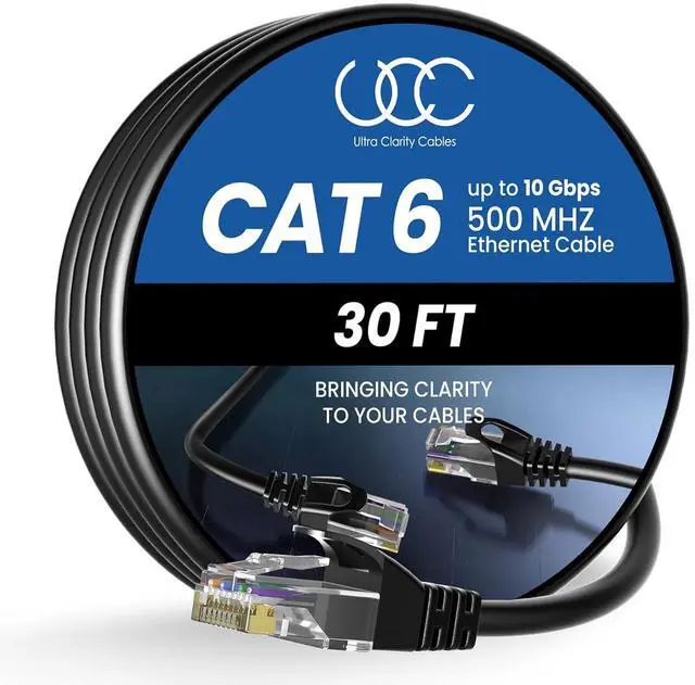 Main image of Cat 6 Ethernet Cable 30 ft, 10Gbps High Speed Ethernet Cable, Internet Cable Outdoor&Indoor, Rj45 Cat6 Cable Long Ethernet Cable for Computer, Router, Modem, PS4/5, Xbox, Gaming- Black