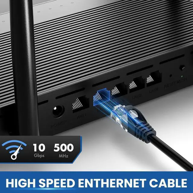 Alt view image 2 of 7 - Cat 6 Ethernet Cable 30 ft, 10Gbps High Speed Ethernet Cable, Internet Cable Outdoor&Indoor, Rj45 Cat6 Cable Long Ethernet Cable for Computer, Router, Modem, PS4/5, Xbox, Gaming- Black