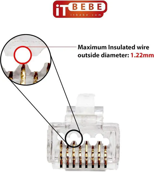 Alt view image 6 of 7 - ITBEBE 50 Pieces - Gold Plated End Pass Through RJ45 Cat6, Cat6a Bold Connector for 23 AWG Cables