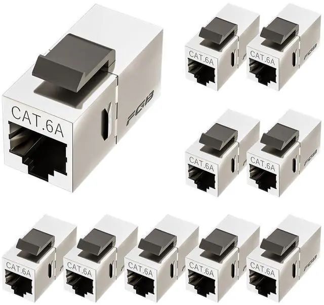 Main image of FGB 10Gbps Cat6a Shielded Keystone Coupler, Female to Female RJ45 Keystone Jack, Ethernet Keystone Coupler in Silver, 10 Pack