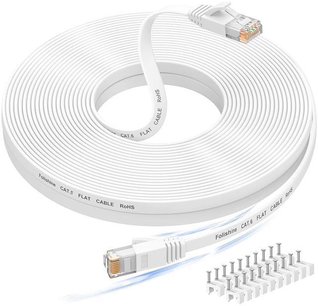 Main image of Ethernet Cable 100 ft, High Speed Cat 6e/Cat 6 Long Ethernet Cable with Snagless Rj45 Connector, High Speed Patch Cord Than Cat5e/Cat5, Flat White Shielded LAN Cable for Modem