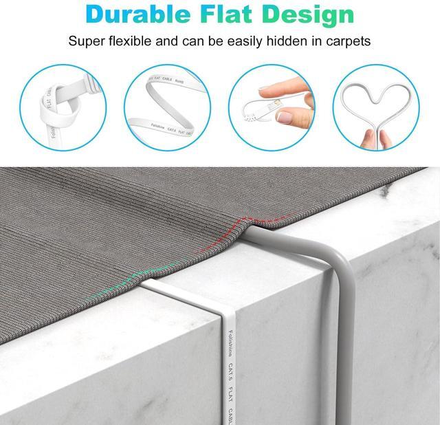 Alt view image 2 of 7 - Ethernet Cable 100 ft, High Speed Cat 6e/Cat 6 Long Ethernet Cable with Snagless Rj45 Connector, High Speed Patch Cord Than Cat5e/Cat5, Flat White Shielded LAN Cable for Modem