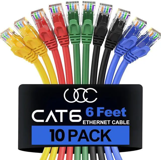 Main image of Ultra Clarity Cables Cat 6 Ethernet Cable 6 FT (10 Pack), Cat6 Patch Cable, High Speed 10Gbps 500Mhz Ethernet Cable Network Cord, RJ45 Lan Internet Cable for Computer Modem Router PS4/5 Xbox -5 Colors
