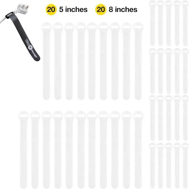 Alt view image 3 of 7 - Self-Gripping Cable Ties by Wrap-It Storage, White, 40 Pack (5 Inch and 8 Inch Straps)  Reusable Hook and Loop Cord Organizer Cable Ties for Cord Management and Desk or Office Organization