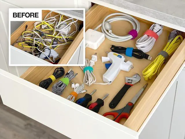 Alt view image 4 of 7 - Self-Gripping Cable Ties by Wrap-It Storage, White, 40 Pack (5 Inch and 8 Inch Straps)  Reusable Hook and Loop Cord Organizer Cable Ties for Cord Management and Desk or Office Organization