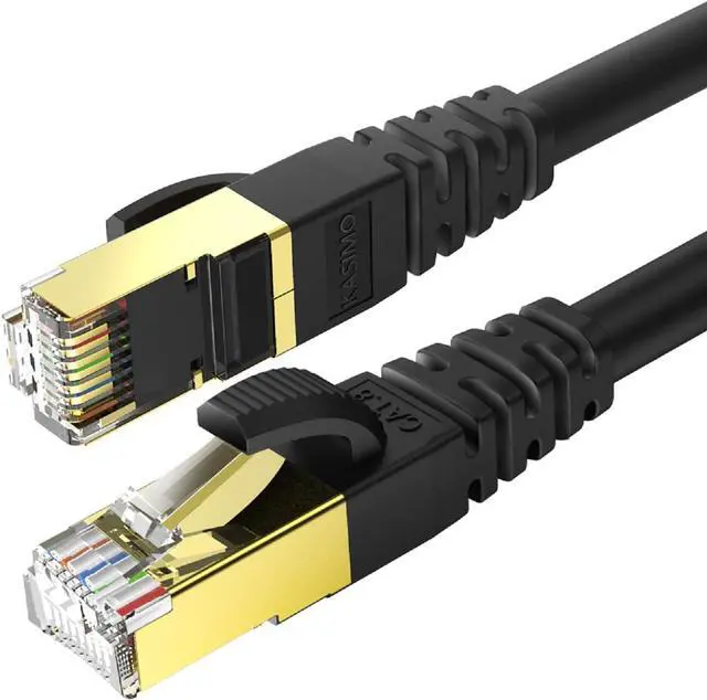 Main image of KASIMO 100 ft Ethernet Cable, Cat8 Network LAN Cable High Speed 40Gbps with RJ45 Gold Plated Connector SFTP Shielded Cord, 26AWG Gaming Internet Cable for Router, Modem (Black, 100FT 1 Pack)