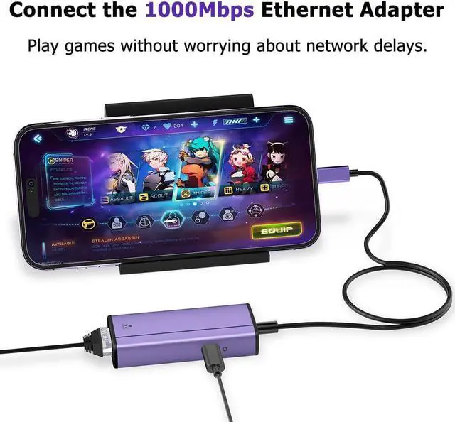 Alt view image 5 of 6 - Lightning to 1000Mbps Ethernet Adapter, IVSHOWCO 2 in 1 iPhone iPad to RJ45 Ethernet LAN Network Adapter with Charging Port, 1 Gigabit High Speed,Plug and Play(1.77Ft)