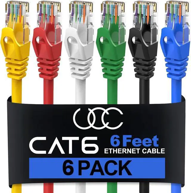 Main image of Cat6 Ethernet Cable 6 Feet (6 Pack) LAN, utp Cat 6, RJ45, Network Cord, Patch, Internet Cable- 6 ft