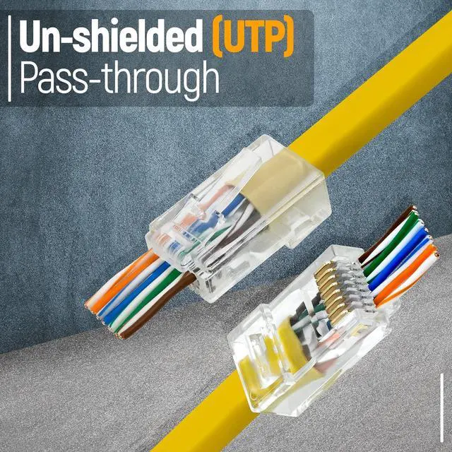 Alt view image 4 of 7 - Everest Cat6 RJ45 Pass Through Connector 100-Pack - EZ Cat 6 Pass Through RJ45 Connectors - cat 6 connectors - Ethernet Connector - Ethernet Plug - for Solid or Stranded UTP Network Cable