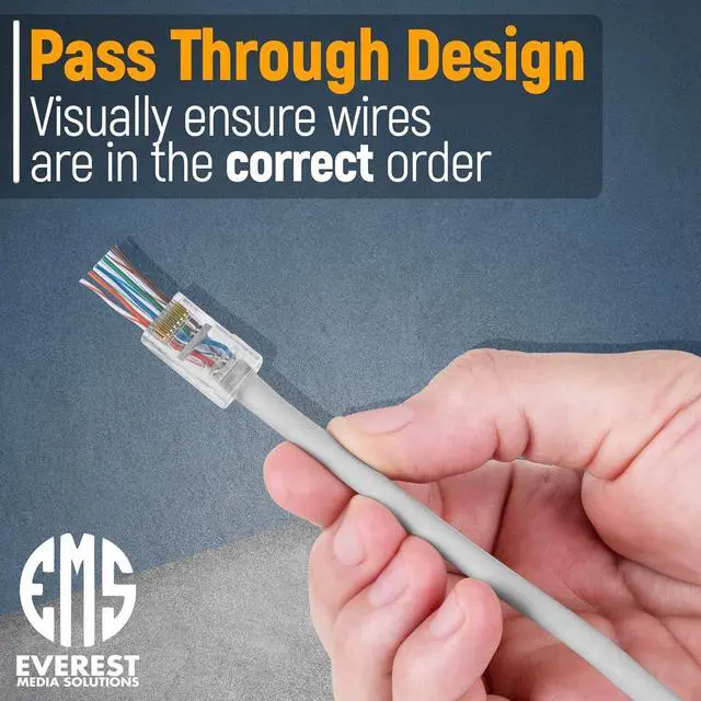 Alt view image 3 of 7 - Everest Cat6 RJ45 Pass Through Connector 100-Pack - EZ Cat 6 Pass Through RJ45 Connectors - cat 6 connectors - Ethernet Connector - Ethernet Plug - for Solid or Stranded UTP Network Cable
