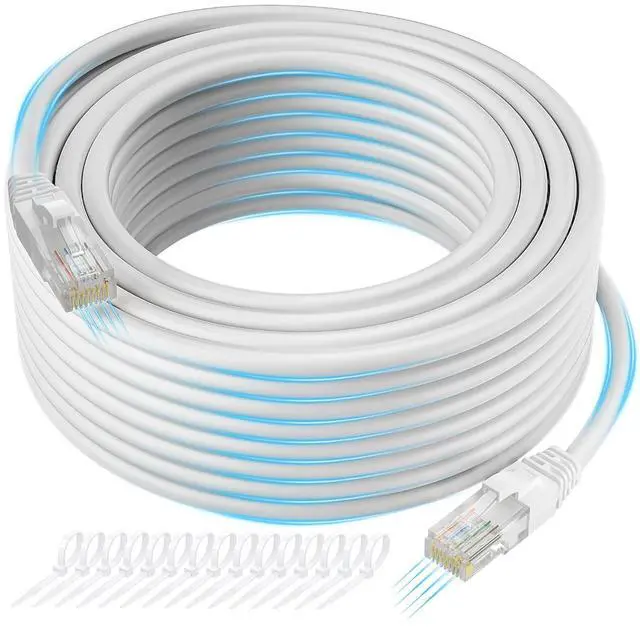 Main image of Cat 6 Ethernet Cable 75 FT, Long High Speed Cat6 Internet Cable, White Snagless Patch Cord, Flexible, Network, LAN, PoE, Standard RJ45 Connector for PC, Server, Router, Modem, TV, PS5 - with 15 Ties
