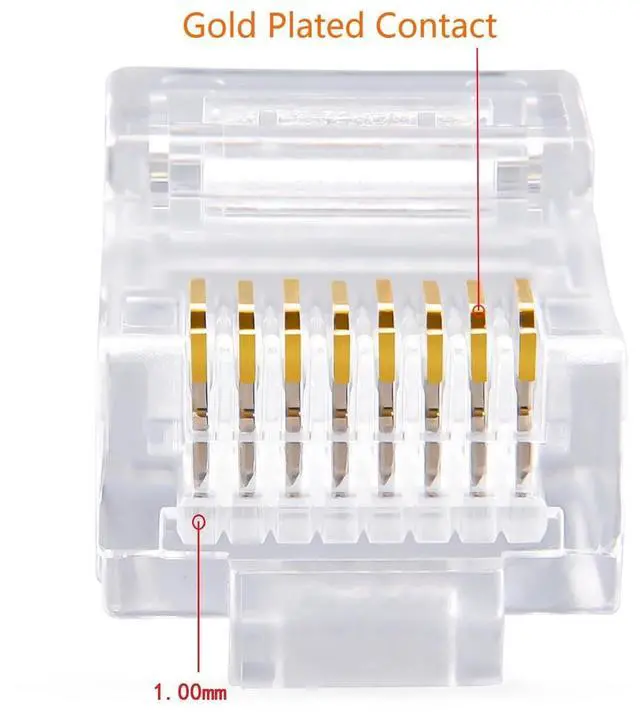 Alt view image 2 of 4 - Cat5e RJ45 Connectors,100-PACK Cat5 Ends/Cat 5 Connector/Cat 5e RJ45 Modular Plugs(3-Prong Gold Plated 15),UTP Network Plug for Solid Strand Cable