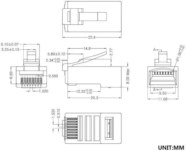 Alt view image 3 of 4 - Cat5e RJ45 Connectors,100-PACK Cat5 Ends/Cat 5 Connector/Cat 5e RJ45 Modular Plugs(3-Prong Gold Plated 15),UTP Network Plug for Solid Strand Cable