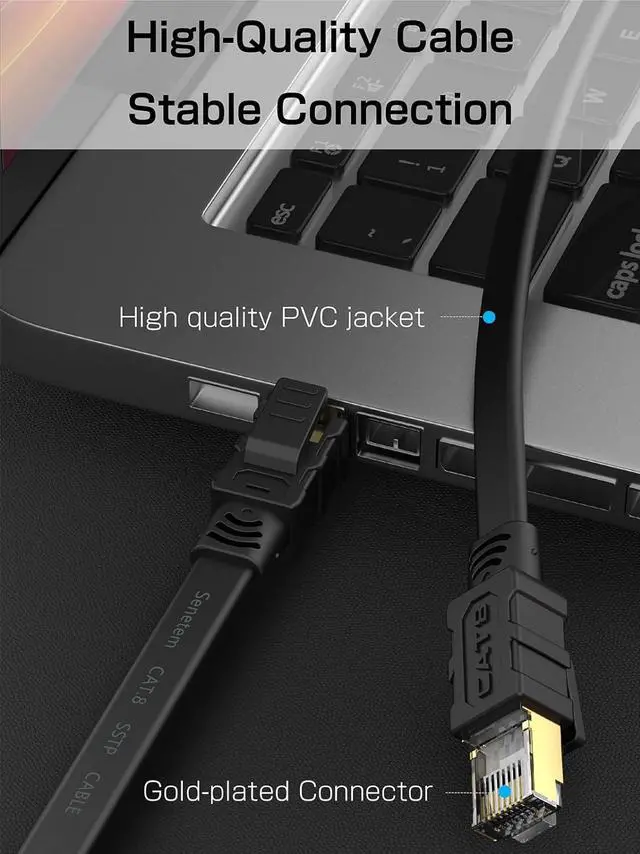 Alt view image 4 of 7 - Senetem Cat 8 Ethernet Cable 25FT, High Speed 40Gbps 2000Mhz Flat Internet Network Patch Cord, RJ45 Shielded Outdoor&Indoor LAN Cable, Compatible for Gaming, PC, PS5/4/3, Xbox, Modem, Router