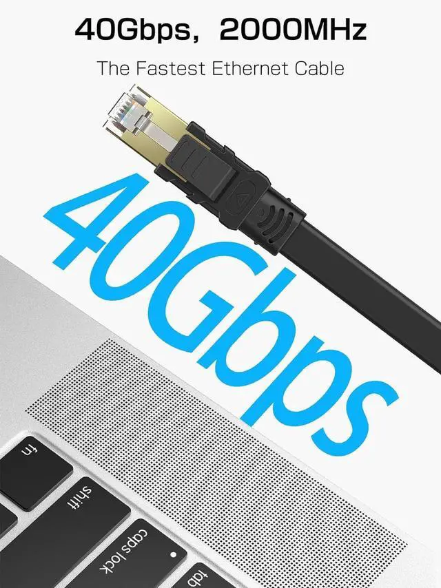 Alt view image 2 of 7 - Senetem Cat 8 Ethernet Cable 25FT, High Speed 40Gbps 2000Mhz Flat Internet Network Patch Cord, RJ45 Shielded Outdoor&Indoor LAN Cable, Compatible for Gaming, PC, PS5/4/3, Xbox, Modem, Router