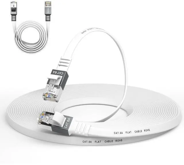 Main image of Cat 6a Ethernet Cable 50 Ft,Durable Flat Internet Network LAN Cable with 1.5Ft Short Patch Cord, Slim High Speed Gigabit Computer Wire with RJ45 Connectors, Faster Than Cat6/Cat5e/Cat5 Cable - White