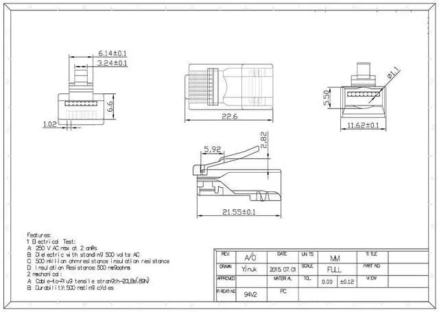 Alt view image 7 of 7 - 100-Pack RJ45 Cat6 Pass Through Connector, Assorted Colors, RJ45 Modular Plugs for Solid or Stranded UTP Cable