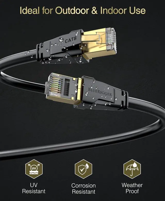 Alt view image 2 of 7 - BlueRigger CAT 8 Outdoor Ethernet Cable - 50FT (RJ45, 40Gbps, 2000MHz, Weatherproof, UV Resistant CAT8 Internet Cable) High Speed LAN Network Cable - Compatible with Game Consoles, HDTV, Router, PC
