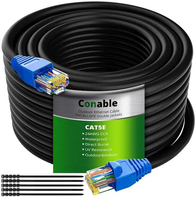 Main image of Cat5e Outdoor Ethernet Cable 35 Feet, Cat 5e Heavy Duty Internet Network LAN Cable, More Flexible Than Cat 6, Waterproof, PVC & LLDPE UV Double Jackets for in Wall, Direct Burial, Router, POE, Indoor
