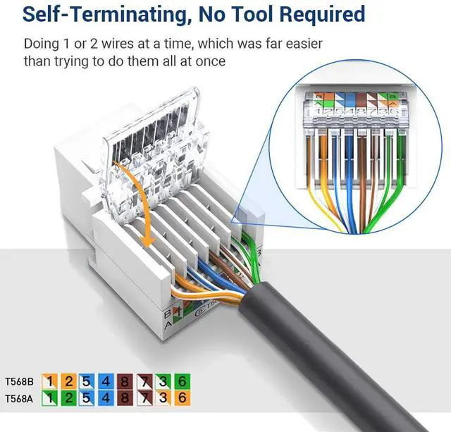 Alt view image 2 of 6 - 10-Pack Cat6 Tool-Less RJ45 Keystone Jack, No Punch-Down Tool Required Module Coupler (Not Compatible with Patch Panel), White