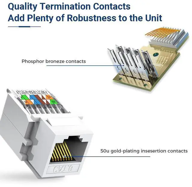 Alt view image 3 of 6 - 10-Pack Cat6 Tool-Less RJ45 Keystone Jack, No Punch-Down Tool Required Module Coupler (Not Compatible with Patch Panel), White