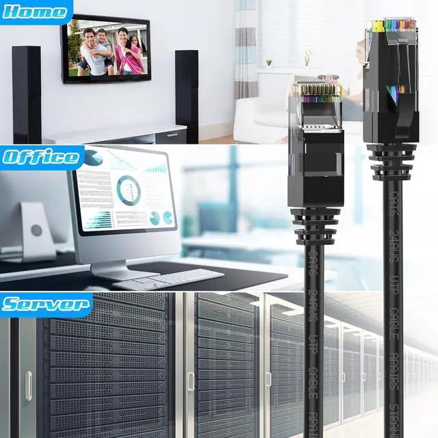 Alt view image 6 of 6 - 100FT Cat6 Ethernet Cable, Cat 6 Patch Cable, Cat6 Internet Cable, UTP Network Cable, Indoor and Outdoor, PoE, 24AWG CCA, Compatible for PC, Laptop, Router, Switch, Server, with 25 Cable Ties - Black