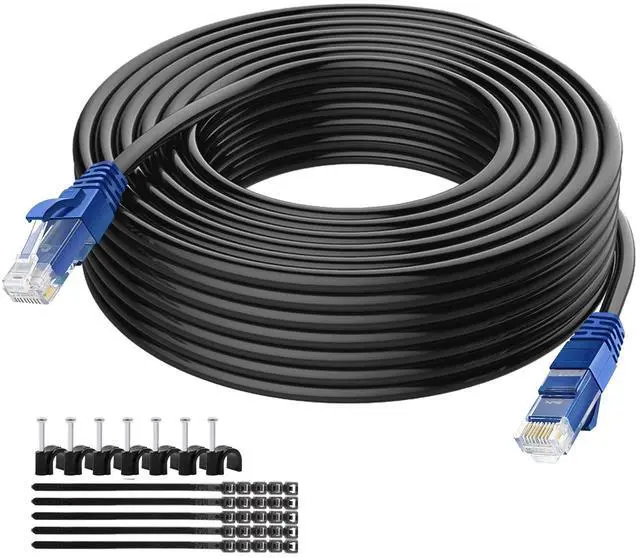Main image of Cat6 150ft Outdoor Ethernet Cable, Cat6 Heavy Duty Cord, Waterproof & Ultraviolet-Proof, Direct Burial, Compatible with Routers, Servers, Switches & More, 25 Cable Ties & Clips