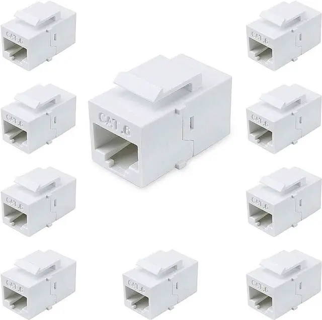 Main image of Female to Female Cat6 Keystone RJ45 Couplers, 10 Pack, White, Tablet