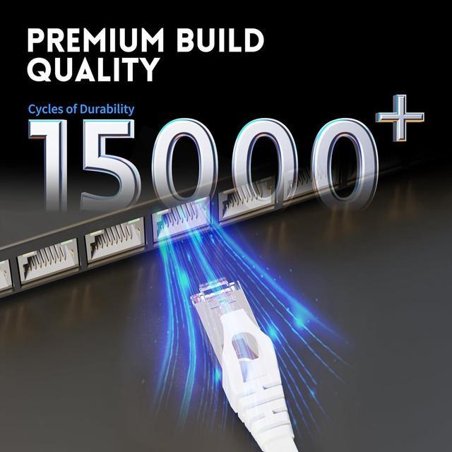 Alt view image 4 of 7 - Cat 7 Shielded Ethernet Patch Cable 50 ft White (Highest Speed Cable) Cat7 Flat Internet Network Cables with Snagless RJ45 Connector for Modem, Router, LAN, Computer + Free Clips and Straps