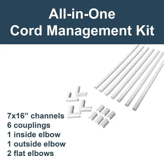 Alt view image 2 of 7 - Legrand Wiremold C110S Cordmate 108 Inch 17 Piece Cord Cover Kit, Organizer for Wall, Holds 1 Cord or Cable, Sustainable Packaging, White (1 Pack)