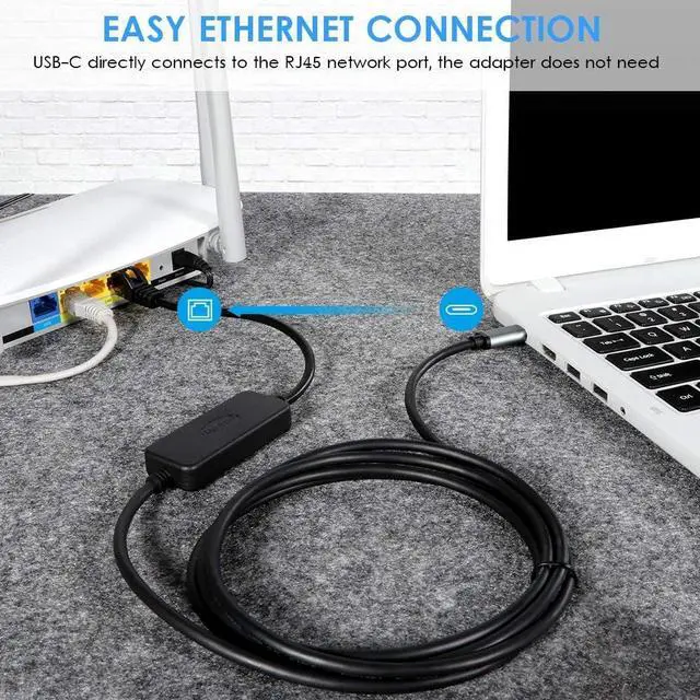 Alt view image 2 of 6 - USB C to RJ45 Gigabit Ethernet Cable for MacBook Thunderbolt 3/Type-C, Windows, Chromebook, Surface Pro, Linux, Android Directly Connected to Switch, Router, Modem