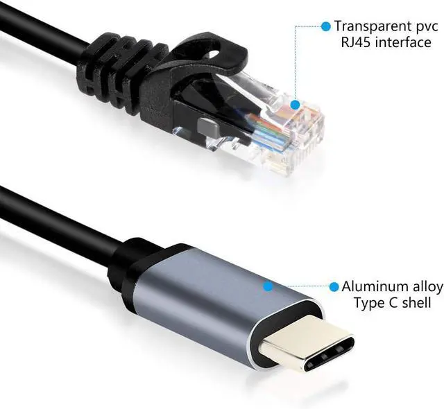 Alt view image 6 of 6 - USB C to RJ45 Gigabit Ethernet Cable for MacBook Thunderbolt 3/Type-C, Windows, Chromebook, Surface Pro, Linux, Android Directly Connected to Switch, Router, Modem