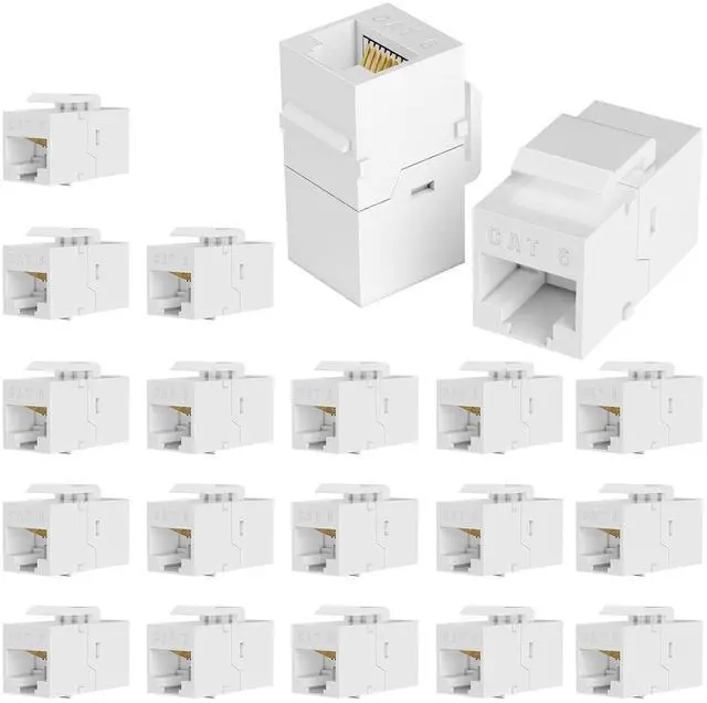 Main image of 20 Pack RJ45 Keystone Jack Cat6 Coupler - Female to Female CAT 6 Ethernet Network Coupler White