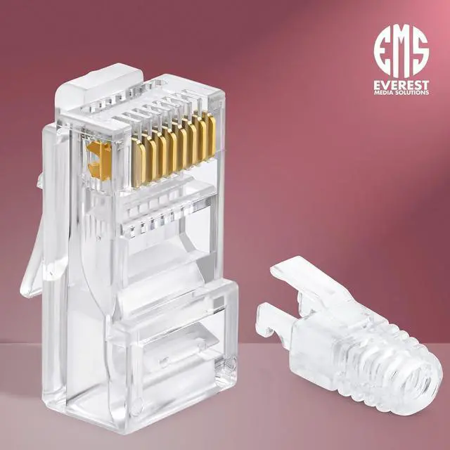 Alt view image 7 of 7 - Everest Media Solutions RJ45 Cat5e Pass Through Connectors and Strain Relief Boots - Pack of 50/50 | EZ to Crimp Modular Plug for Solid or Stranded UTP Network Cable
