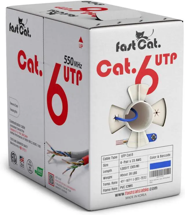 Main image of fast Cat. Cat 6 Ethernet Cable 1000ft (Blue) - 23 AWG, CMR, Insulated Solid Bare Copper Wire Cat 6 Cable with Noise Reducing Cross Separator - 550MHZ / 10 Gigabit Speed UTP LAN Cat6 Cable 1000ft - CMR