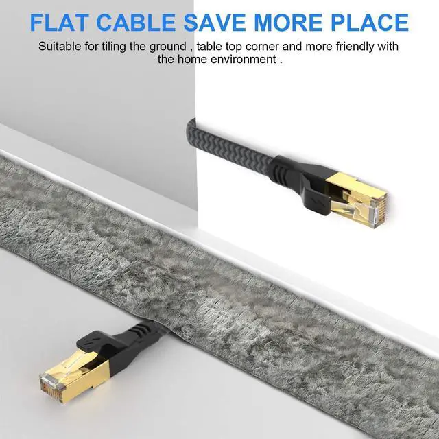 Alt view image 2 of 6 - Cat 7 Ethernet Cable 50 ft, Flat Ethernet Cable Nylon Braided Heavy Duty High Speed Internet Network Cable, Shielded Pure Copper RJ45 LAN Cable for Gaming PS5 Xbox Modem Router