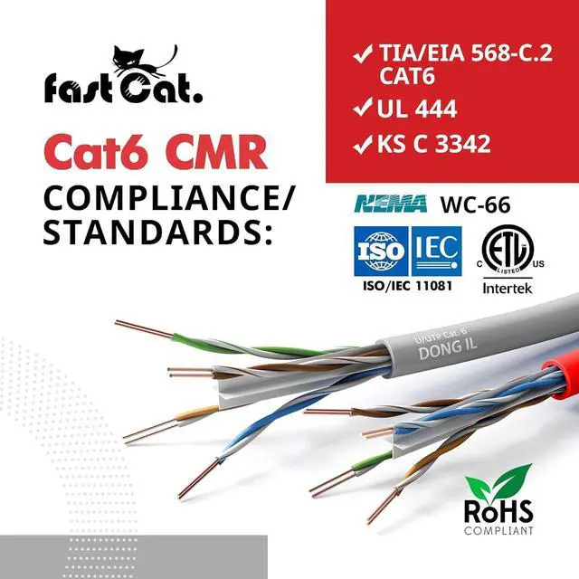 Alt view image 6 of 7 - fast Cat. Cat 6 Ethernet Cable 1000ft (Blue) - 23 AWG, CMR, Insulated Solid Bare Copper Wire Cat 6 Cable with Noise Reducing Cross Separator - 550MHZ / 10 Gigabit Speed UTP LAN Cat6 Cable 1000ft - CMR