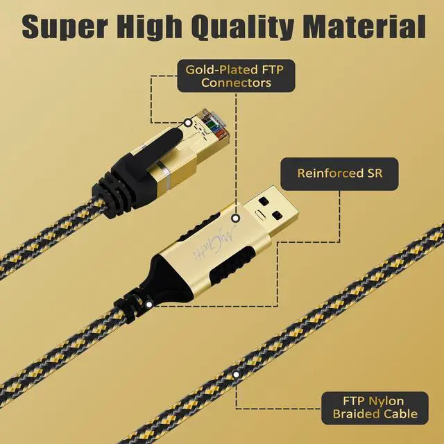 Alt view image 2 of 7 - USB to Ethernet Cable 3 FT, USB-A 3.0 to RJ45 Cable, FTP, 1Gbps High-Speed-Shielded LAN Network Cable, Directly Connected, Compatible with Laptop, PC, MacBook, Switch, Windows, macOS, Linux