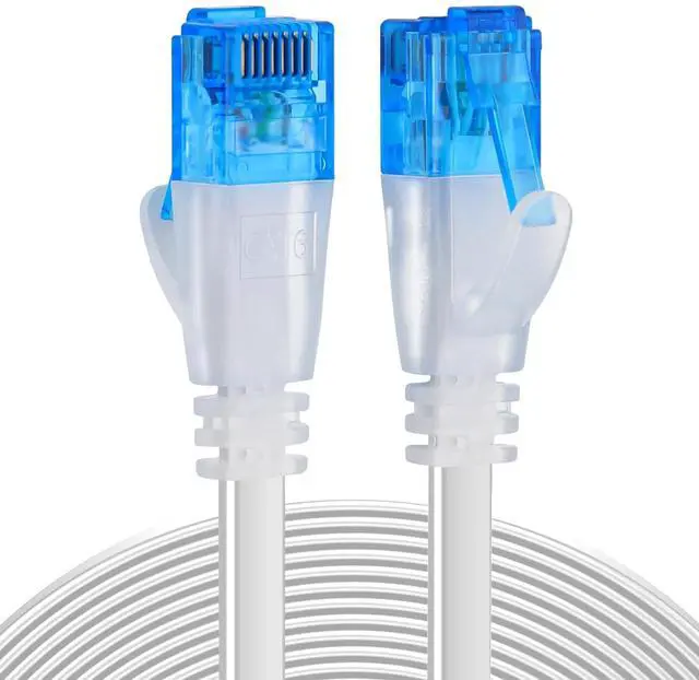 Main image of Ercielook Ethernet Cable 100 ft High Speed, Cat 6 Flat Network Cable with Rj45 Connectors, Long LAN Cable with Clips - White 30 M
